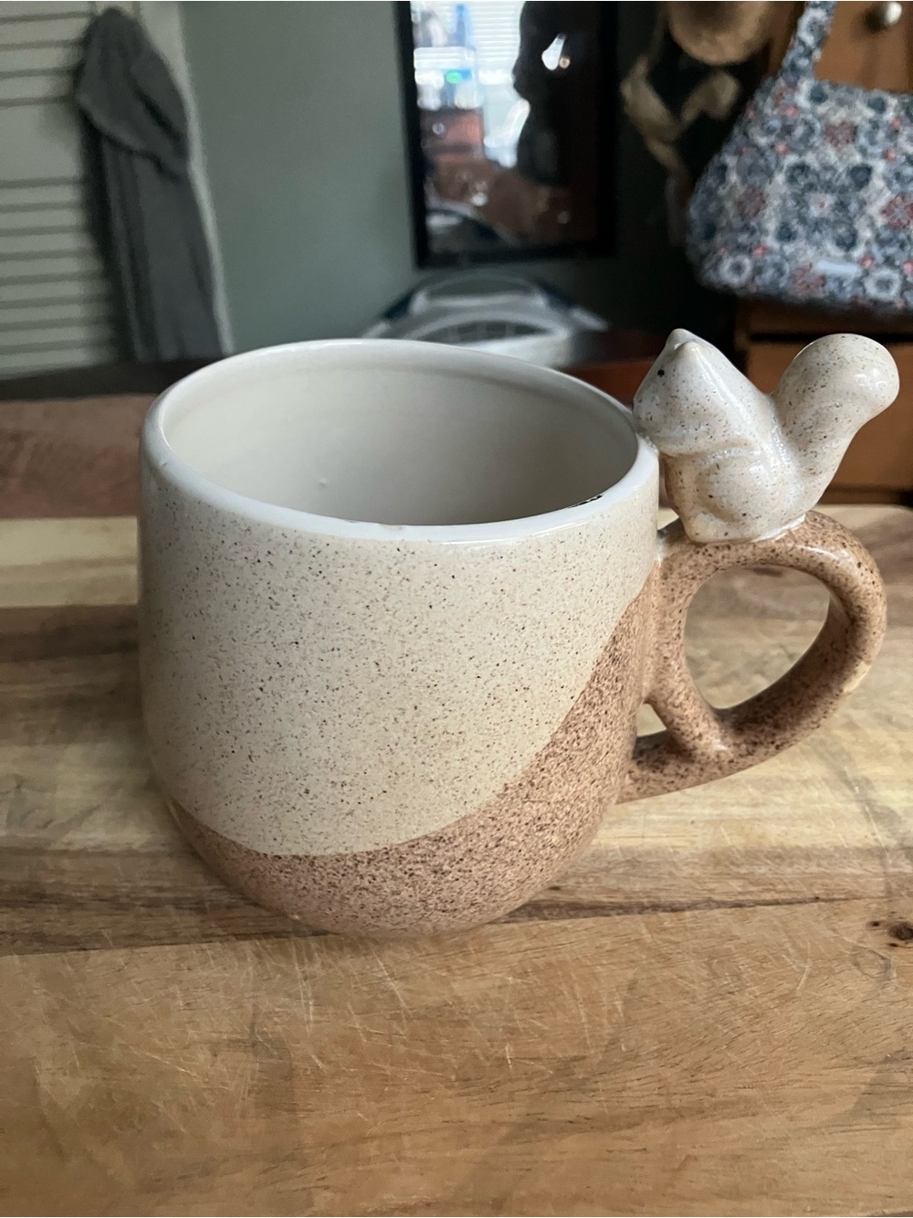 Dual Tone Ceramic Mug with a 3D Squirrel Handle